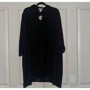 Avenue Studio Blouse Womens 30/32 Black Longline Button Front Roll Tab Tunic